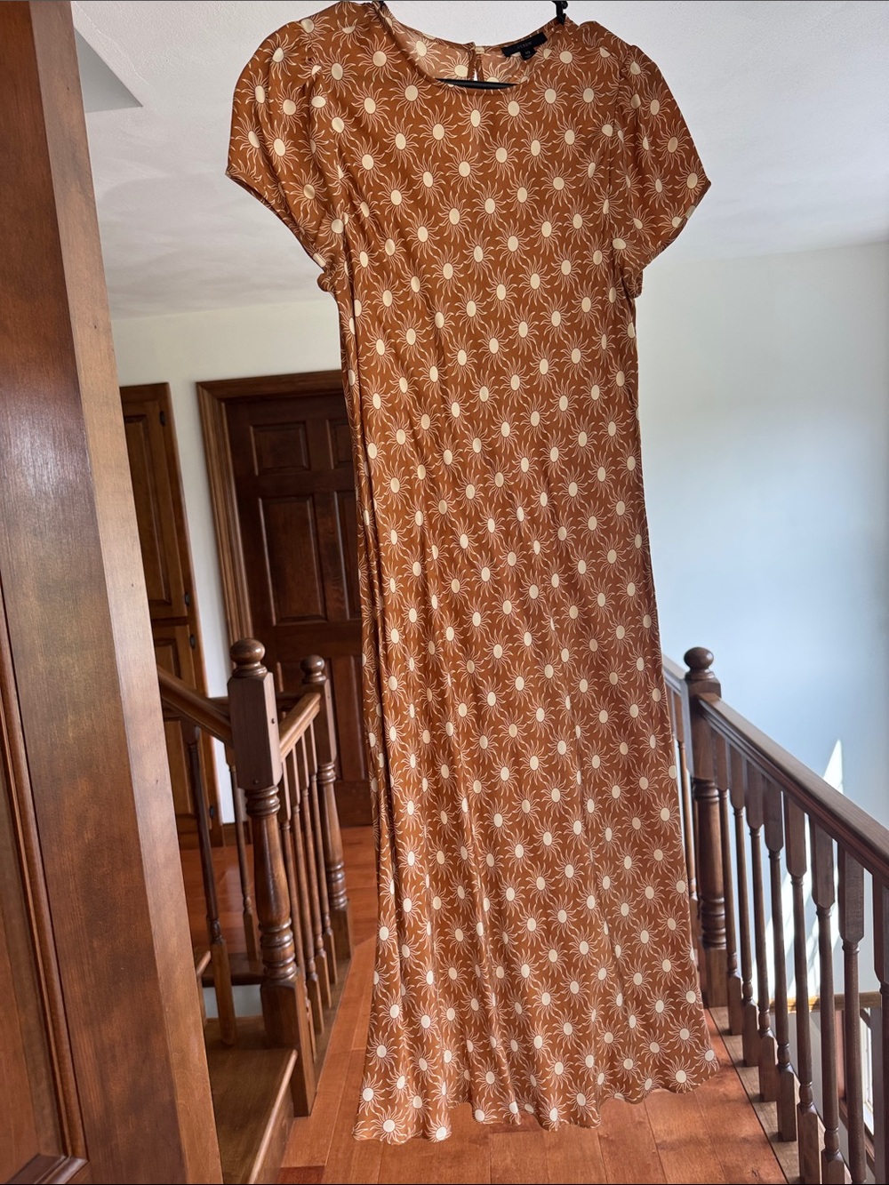 J. Crew Gold Midi Dress with White Sunburst Print
